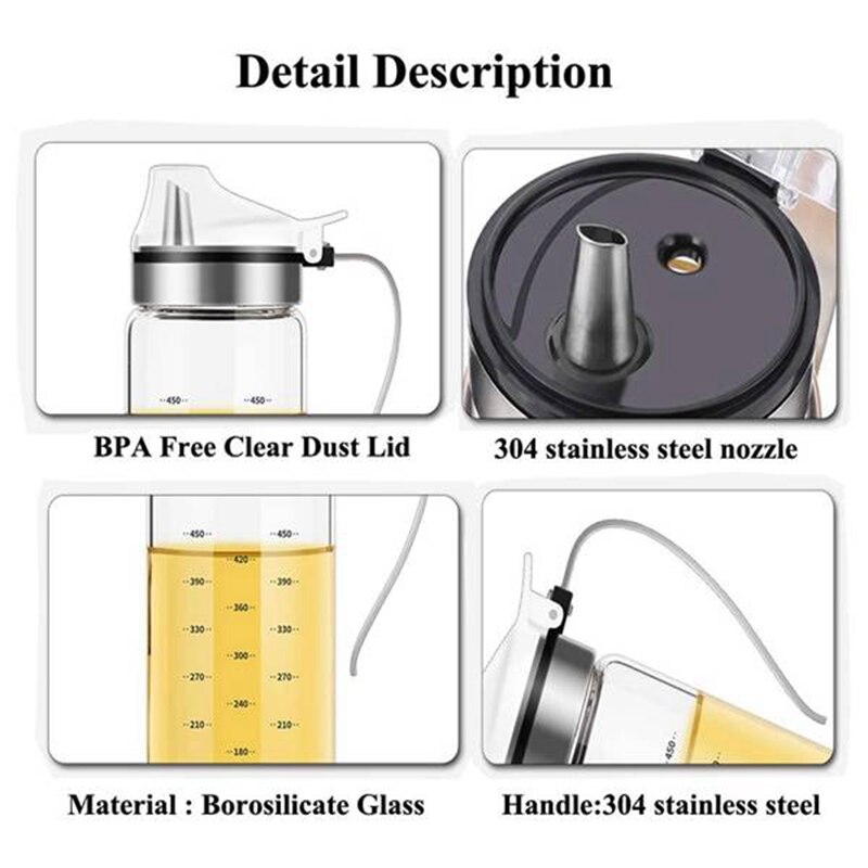 Olijfolie Dispenser Fles Olie En Azijn Dispenser Salade Dressing Cruet Glazen Fles, Loodvrij Glas Olie Dispenser