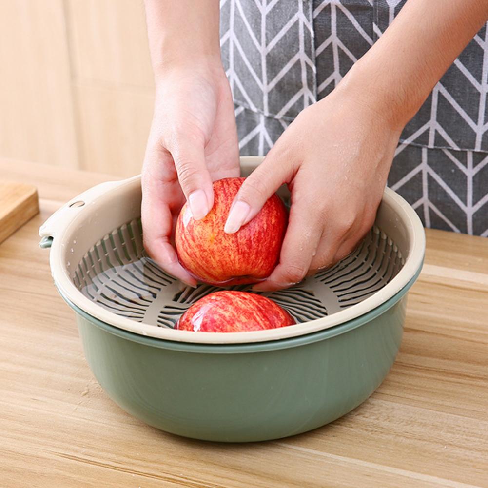 2Pcs/Set Excellent Colander Basket Multi-purpose Hanging Hole 3 Colors Multifunctional Fruit Vegetable Drain Colander Bowl