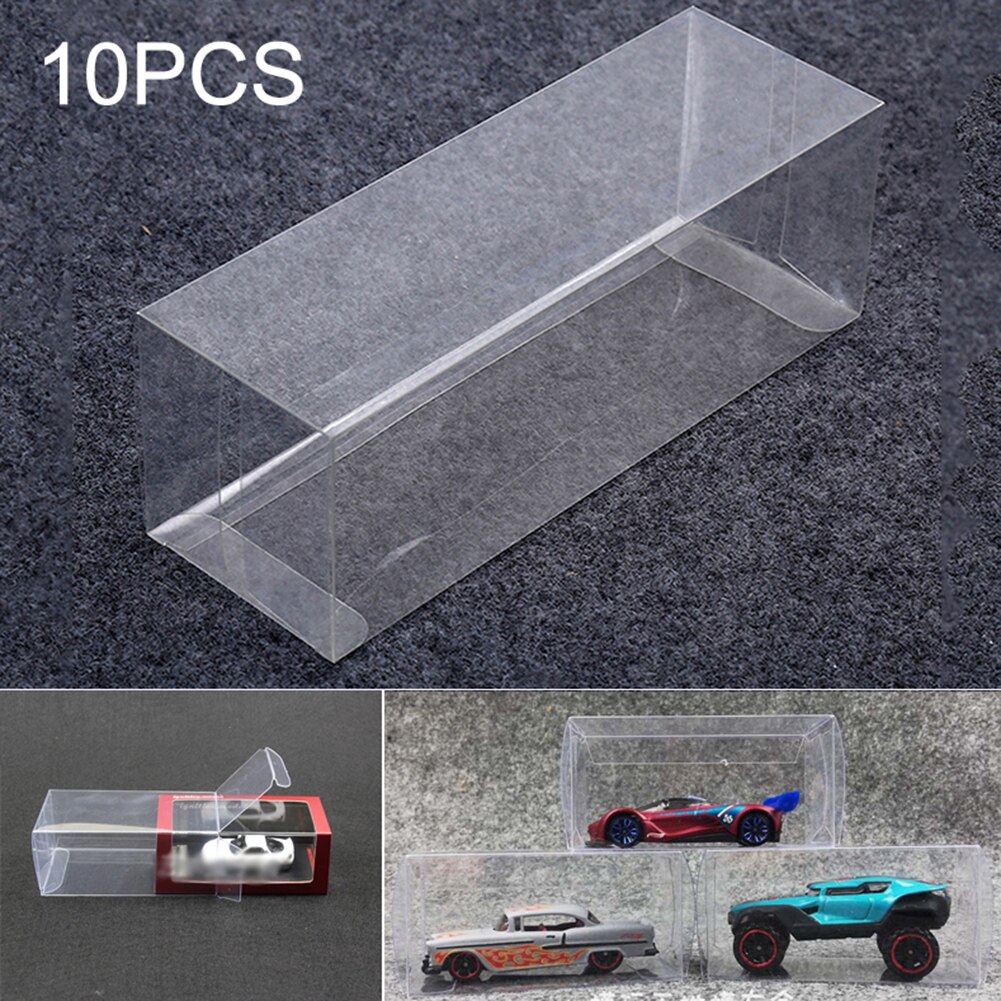 10 Pcs PVC Clear Toy Car Model 1/64 Dust Proof Display Protection Box: 50x60x122mm