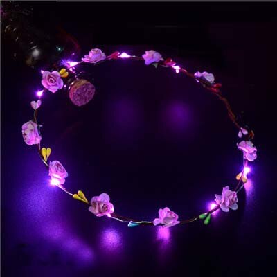 Kvinnor flickor blinkande led blomkrans lyser upp pannband hår girland glöd neon fest bröllop födelsedag jul jul: Rosa