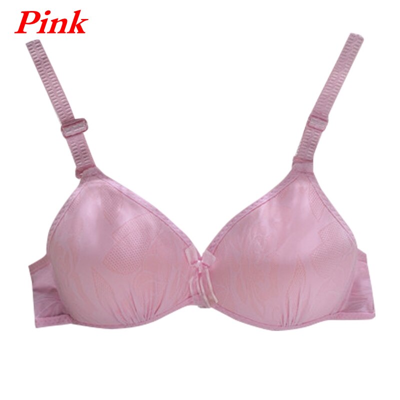 Teenage Girl Cute Bowknot Underwear Puberty Student Cotton Bra Wire Free Pleated 19QF: Pink / 14