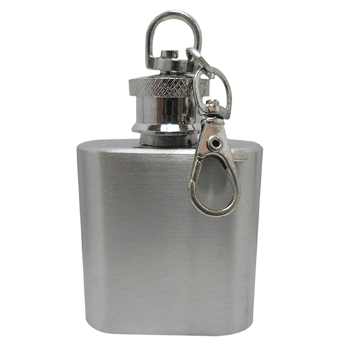 1 oz Mini Pocket Stainless Steel Hip Flask Alcohol Flagon with Keychain Silver Tone Key Chain Flask for Men's