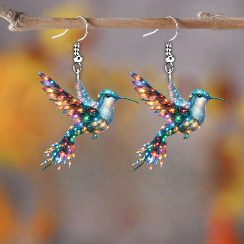 2D Acrylic Hummingbird Earrings Cute Bird Shape Earrings For Women Girls Ear Charms Dangle Jewelry Accessory: Vermeil