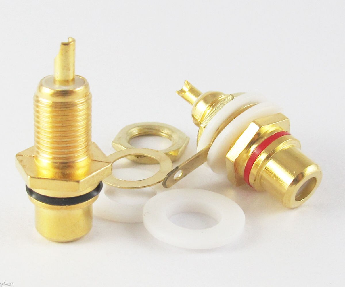 1 pair Gold RCA JACK Female PANEL MOUNT Audio/Video Connector Adapter Red & Black