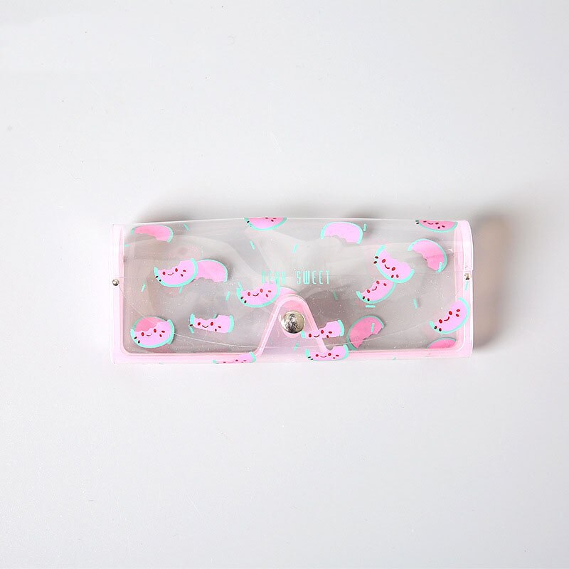 1Pc Transparante Plastic Bril Protector Case Metalen Knop Zonnebril Doos Kawaii Stationair Fruit Dier Etui: watermelon