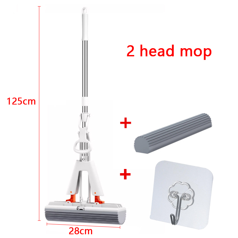 Svampmopp for gulvrengjøring gratis håndvask klem bomullshode erstatter superabsorberende våt og tørr bruk svampfoldet type mopp: Blå