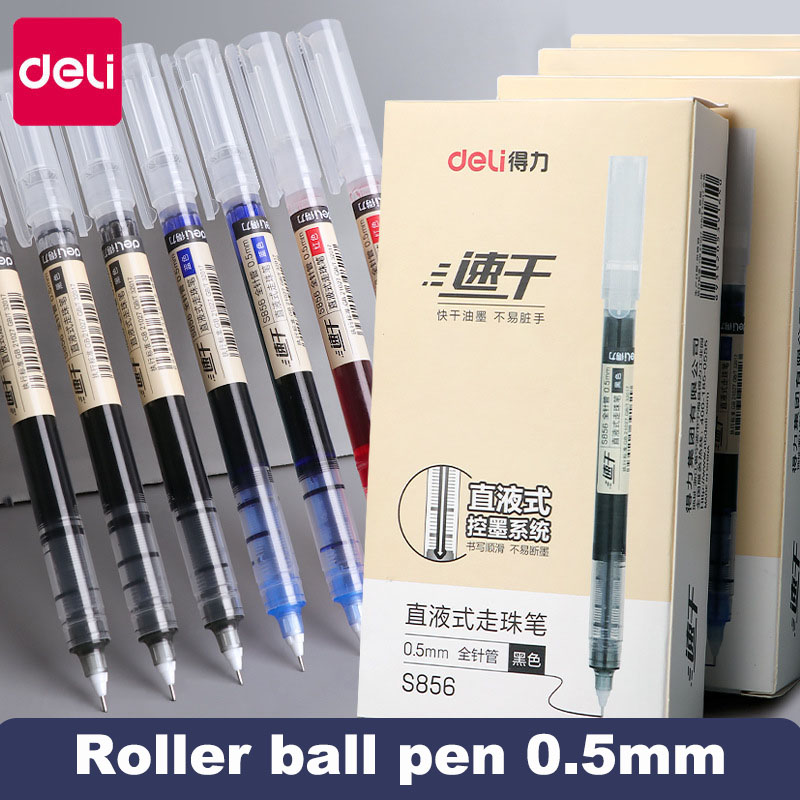 Deli-Juego de bolígrafos Rollerball, bolígrafos de Gel de tinta de secado rápido de 0,5mm, negro, azul y rojo, suministros de papelería, bolígrafo de firma de escritura para estudiantes, 6/10 Uds.