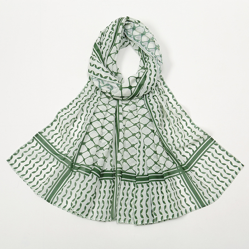 Breathable Chiffon Hijab Vintage Printed Long Scarf Geometric Pattern Head Wrap for Women Lightweight Thin Soft Cozy Shaw: dusty wine