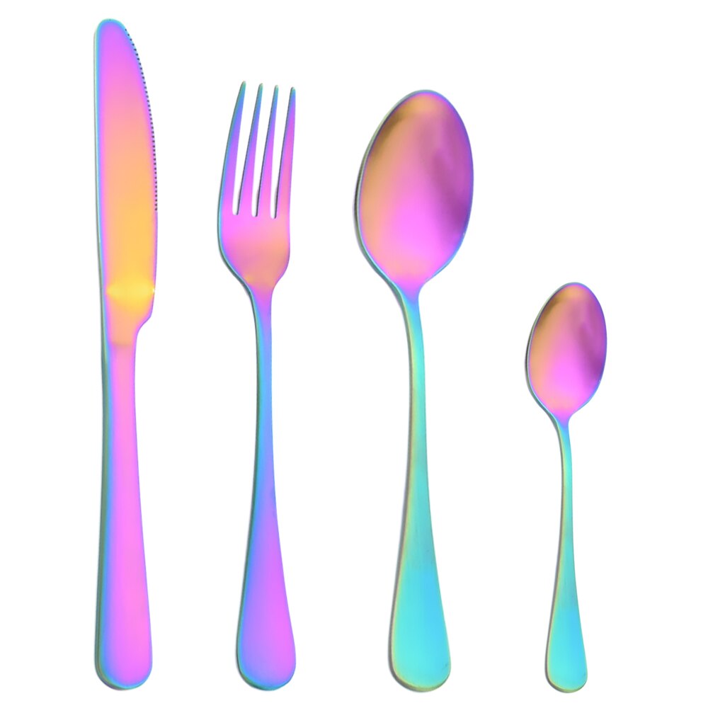 Matte Gold Cutlery Set Flatware Stainless Steel Dinnerware Kitchen Dinner Silverware Knife Coffee Spoon Fork Tableware Set: 6 set / Rainbow
