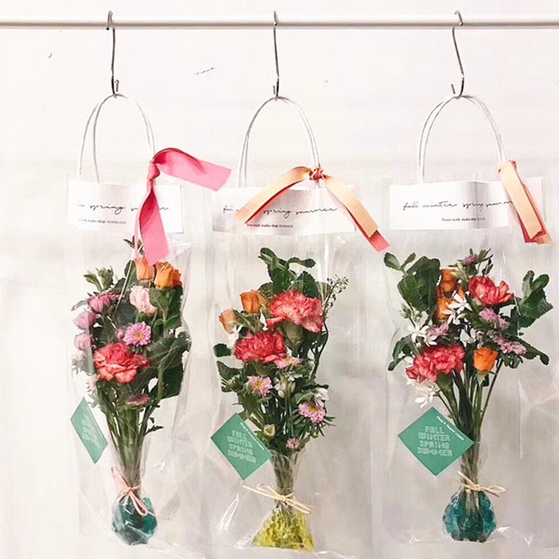 Blomsterhandler dekoration lang tote pvc klar poser blomst buket sække transparent taske bærbar kollokationsemballage