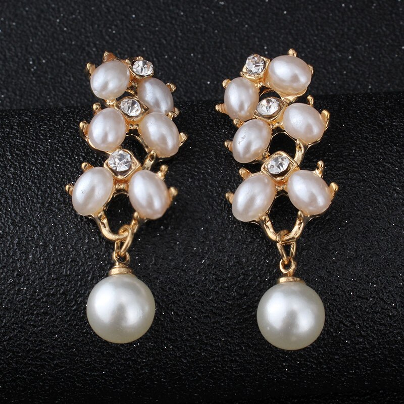 jiayijiaduo Wedding jewelry set Gold-color imitation Pearl Necklace Long earrings Bracelet for Women Parure bijoux femm