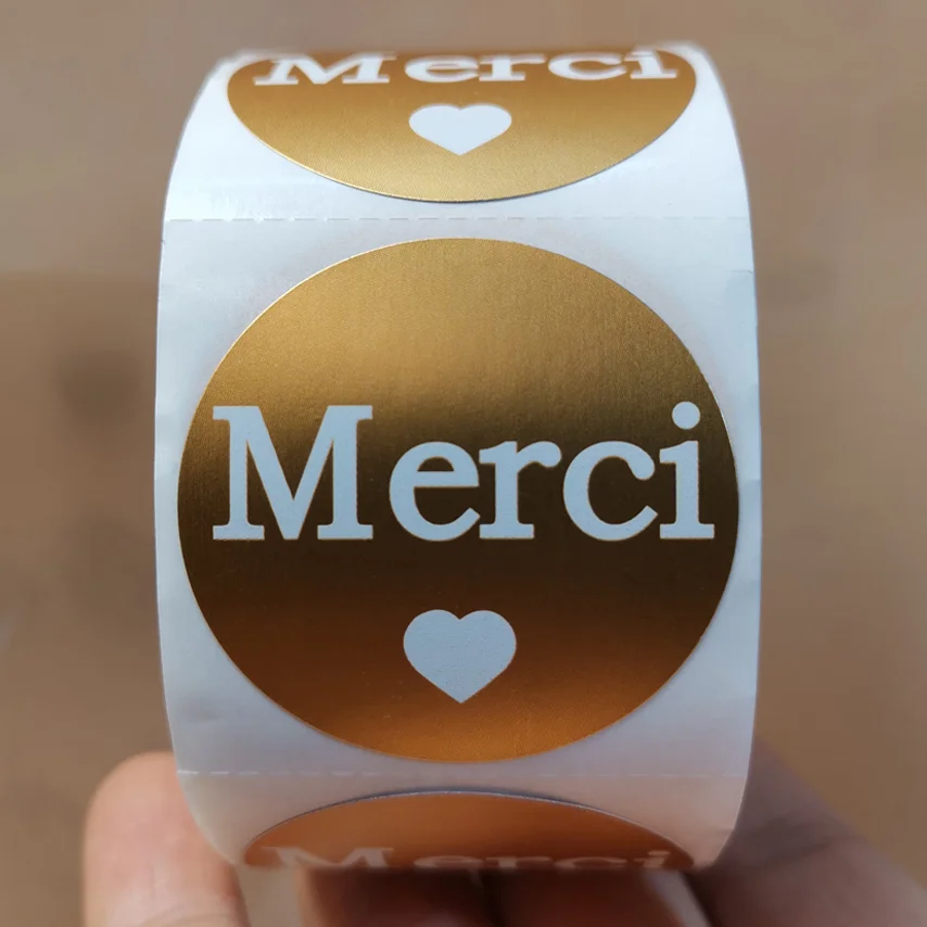 500Pcs/Roll Franse Dank U Sticker Handgemaakte Kerst Briefpapier Decoratie Sticker Goud Folie Papier Afdichting Label Sticker: YELLOW