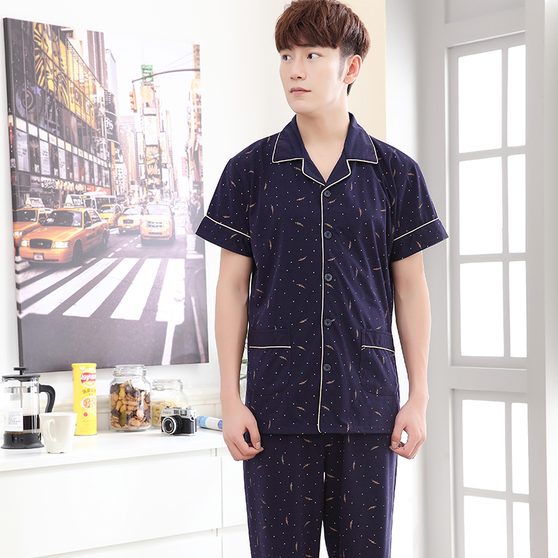 summer pajamas set for men sleeping cloth 100% cotton turn-down collar print male pyjamas pijamas de hombre