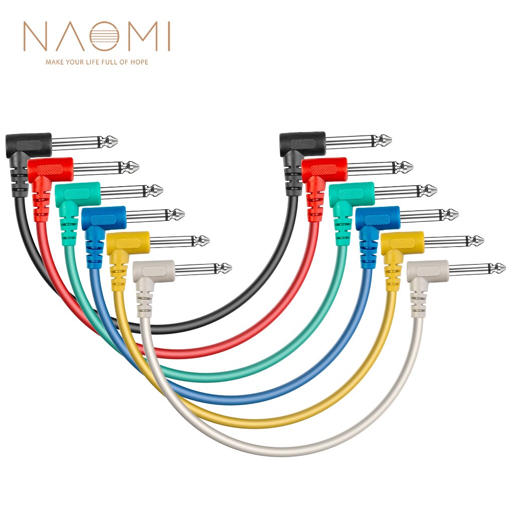 Naomi 6 Stks/set Multi Kleur Plastic Gitaar Patch Kabels 6.35 Haakse Stekker Audio Kabels Voor Effect Pedalen