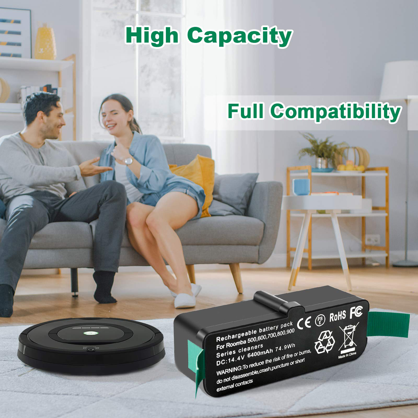 6.4Ah 5.0Ah 14.4V Batería de Repuesto para Roomba 500 510 520 530 532 535 540 545 550 552 555 560 562 570 580 585 600 610 620 630 650 660 700 760 770 780 790 800 870 880 900 970 980 aspiradoras de la serie