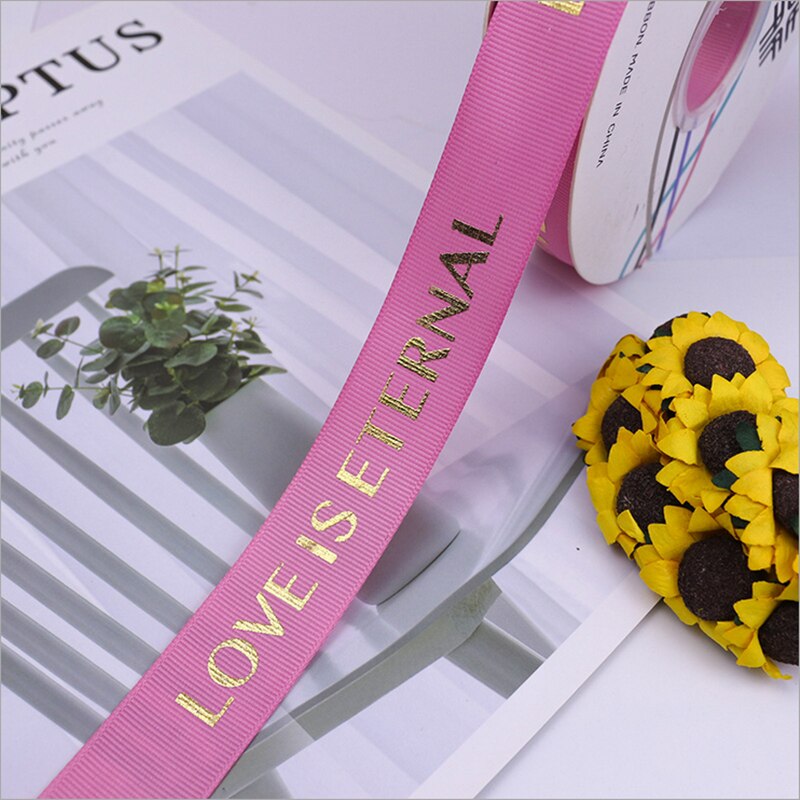 25mm 5Yards Ribbon Bronzing English Letters Printed Ribbons Floral Happy Birthday Packaging DIY Tie Handmade Material: 04