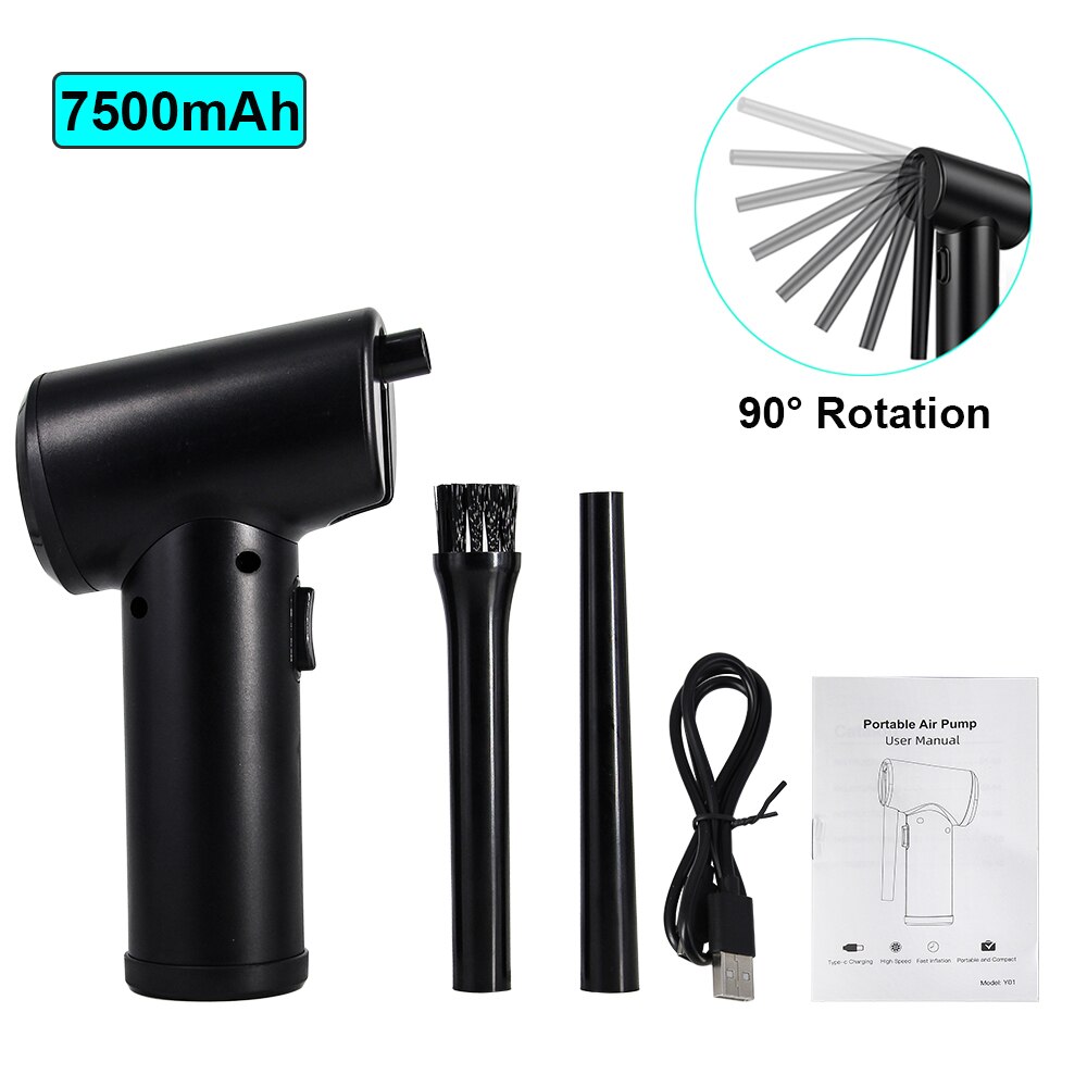 Electric Compressed Air Duster Canned Air Spray Blower Cleaner Duster for Computer Keyboard Sofa Electronics Cleaning Tool: 7500mAh Black