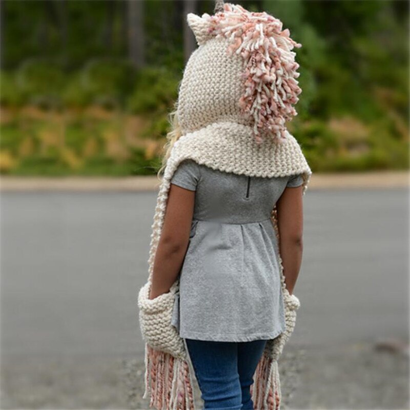 Baby Kint Unihorn Dier Cartoon Hoed voor Meisjes Warm Tassel Hand Made Kleding Winter kinderen Cap kinderen Hoed 2-8 jaar