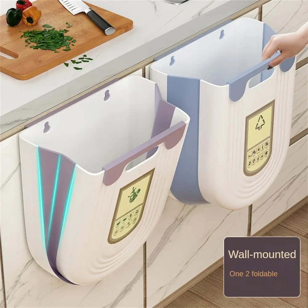Wall Hanging Trash Can Household Dustbin Large Capacity No Smell Kitchen Bins Hanging Multifunctional Foldable Garbage Basket