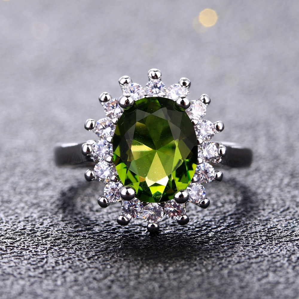 Fiore Anelli D'argento Con Peridot Pietre Brillante di Lusso Monili di Cerimonia Nuziale Anelli Anelli di Fidanzamento Per Le Donne 925 Anello In Vendita