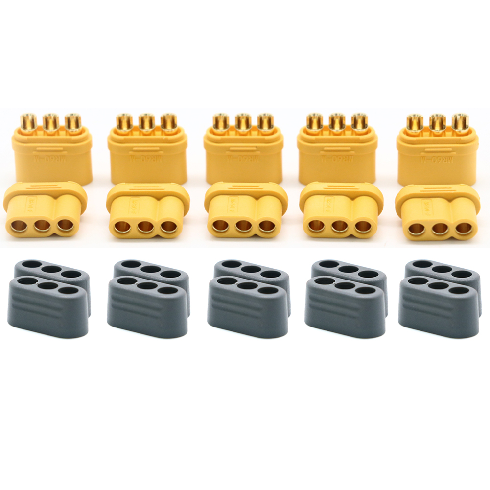 10 x enchufe Amass MR60 con cubierta protectora conector de 3 núcleos de 3,5mm conector de interfaz de enchufe en T enfundado para modelo RC (5 pares)