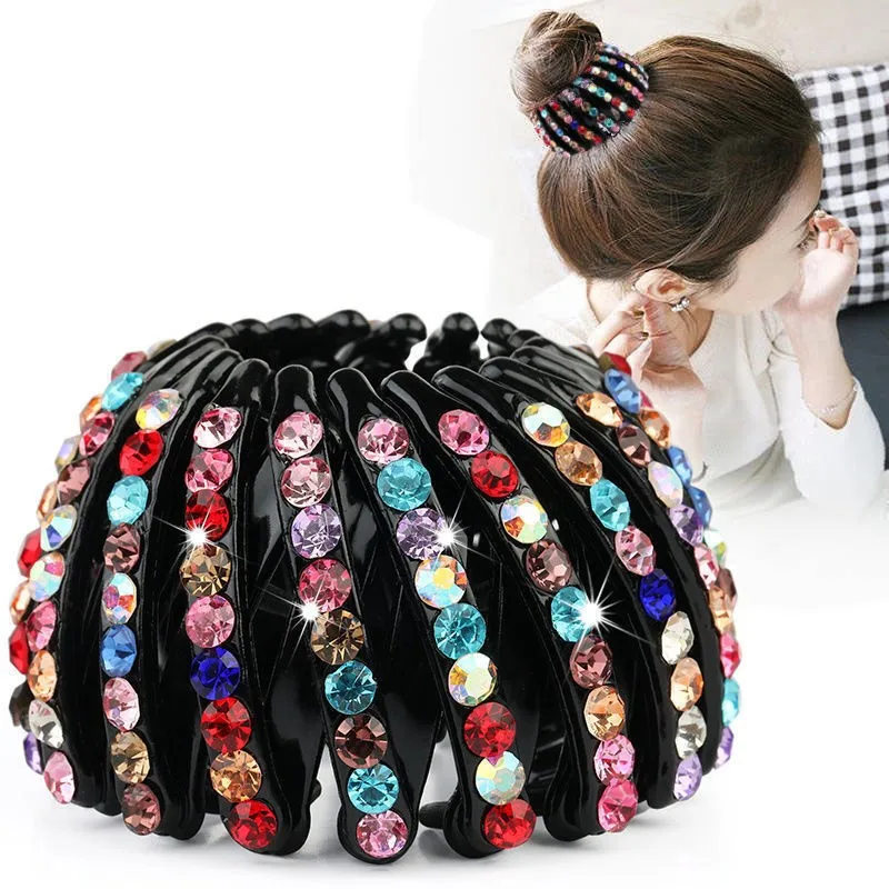 Épingle à cheveux en cristal strass pour chignon, pinces à cheveux, boucle en queue de cheval, nid d'oiseau, accessoires pour cheveux extensibles pour femmes: Gris clair