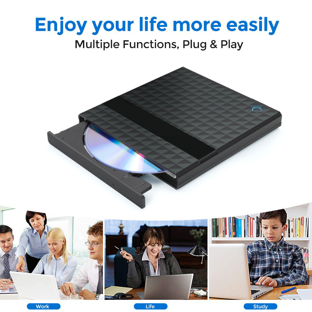 External DVD Burner USB3.0&amp;Type-C Optical Drive DVD-R Writer CD/DVD Player DVD-ROM Reader DVD-RW Recording for Notebook/Desktop