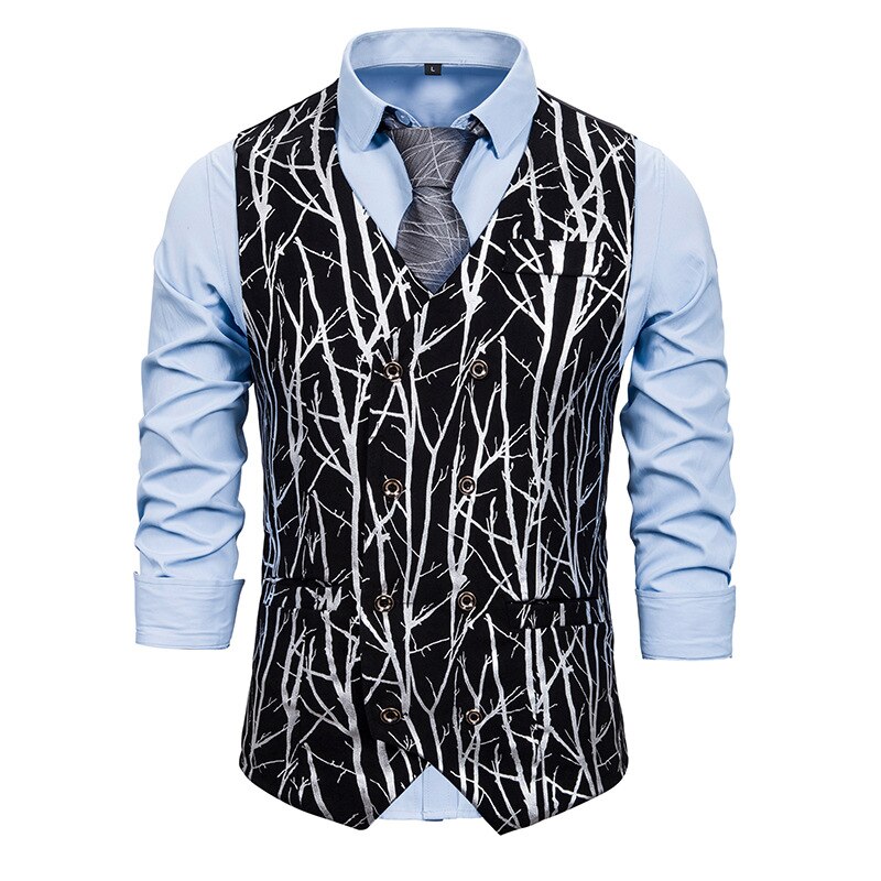 Zweireiher Weste Männer Hipster glänzend Gold Schlange aufbringen Druck Weste Weste Männer Nachtclub Party Hochzeit Gilet Homme: Splitter / XL