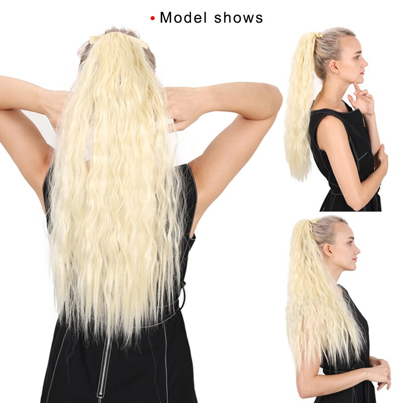 DIANQI Long Wavy Clip In One Piece Synthetic Hair Extension Ponytail Drawstring False Ponytail Wig With Hairpins