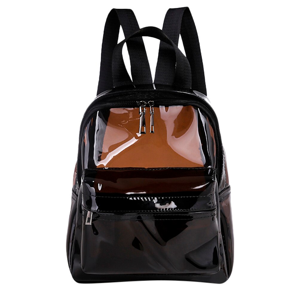 Vrouwen Transparant Clear Pvc Satchel Rugzakken Mode Dames Tieners Preppy Schooltassen Tienermeisjes Clear Schoudertassen: Black