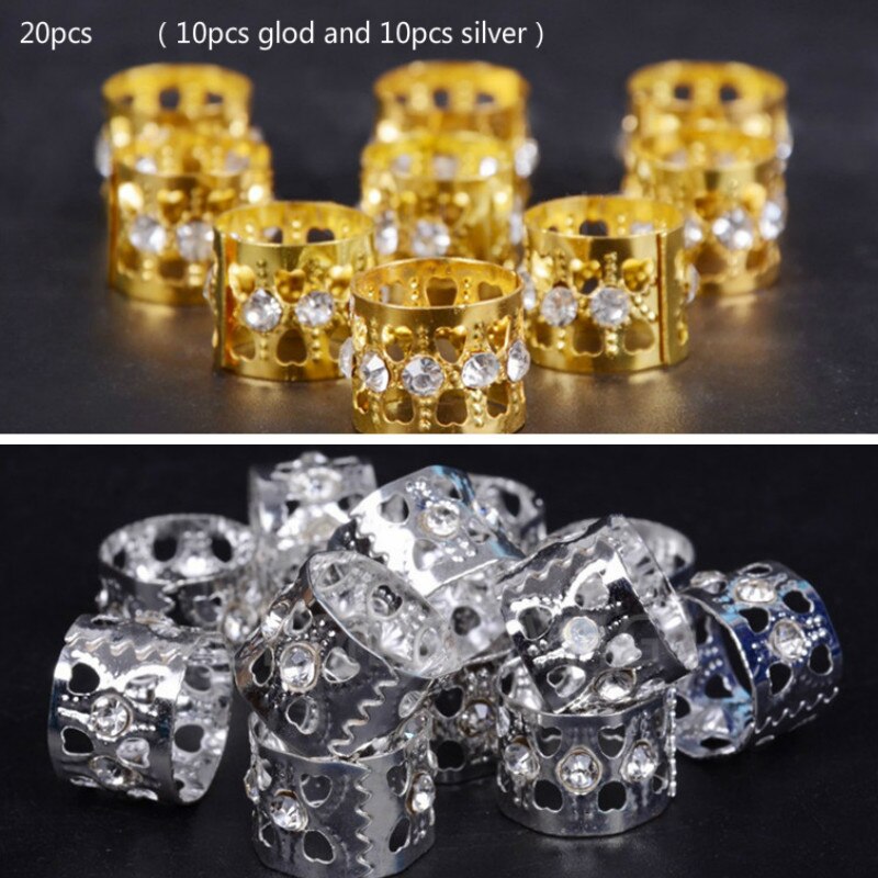 10/20 Pcs Gold Rhinestone Ring Dreadlock Beads for Braids Hair Beads for Dreadlocks Adjustable Hair Braid Cuff Clips: 20PCS Mix