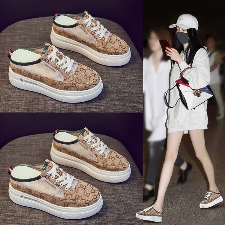 Summer Internet Celebrity Sandals Outer Wear Canvas Platform Hidden Wedge Lazy Slippers