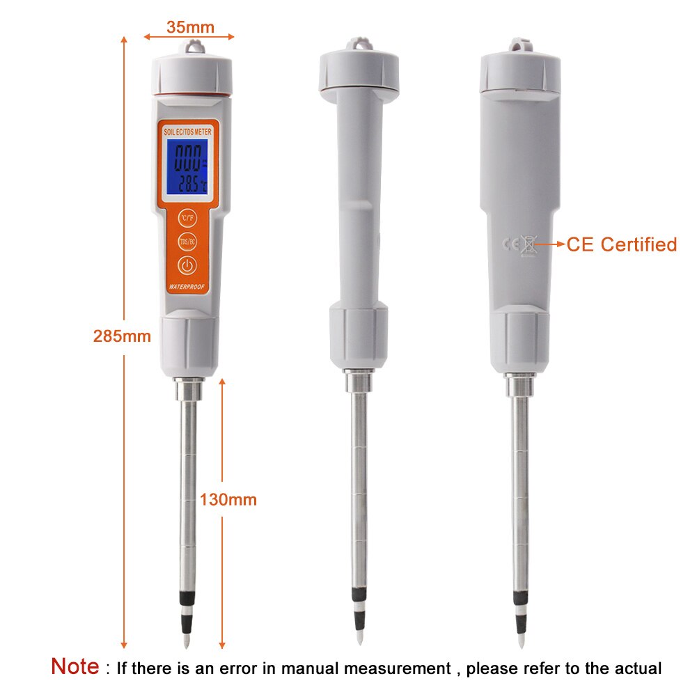 Soil Tester 3 in 1 EC/ TDS/ Temperature Digital Soil Test Probe Meter with Backlight Screen Portable Soil Salinity Tester