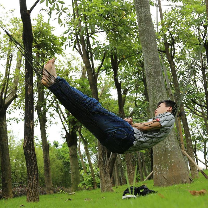 Pojedyncza osoba siatka nylonowy hamak przenośny na kemping plaża wypoczynek na świeżym powietrzu wiszące łóżko huśtawka dla dorosłych meble Ulatralight nowość