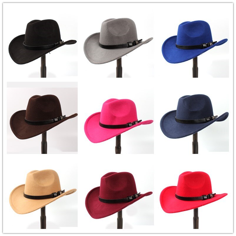 Naiset miehet villahuopa länsimainen cowboy hattu roll-up leveä lieri jazz cowgirl sombrero caps sie 56-58 r18