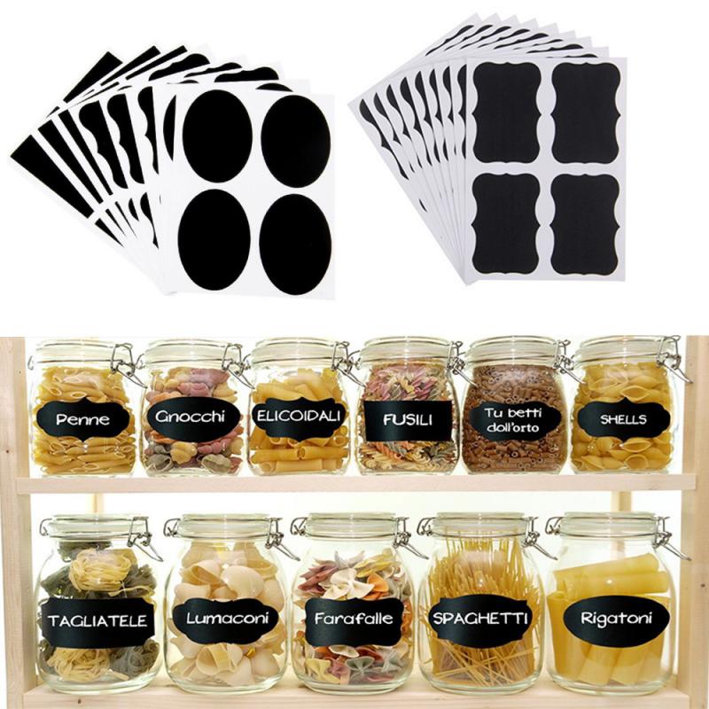 49Pcs Schoolbord Sticker Label Met Herschrijfbare Witte Vloeistof Krijt Zout Kruidkruik Fles Blackboard Sticker Keuken Accessoires