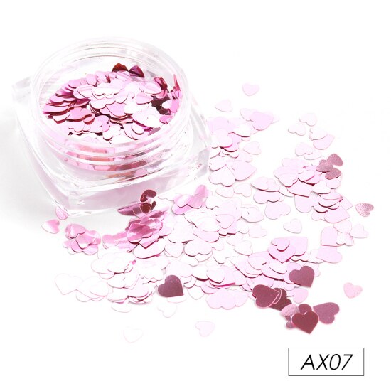 Rött hjärta nagel paljetter glitter mix guld färgglada 3d holografiska nail art flingor skivor paillett manikyr dekorationer ntax 01-18: Ax07