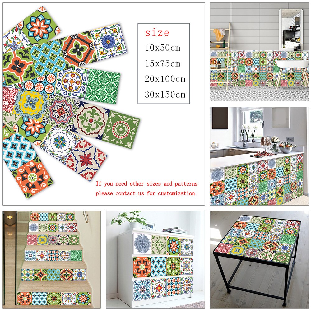 Pegatinas de pared de azulejos de cerámica de colores, papel tapiz de decoración del hogar, armario, baño, cocina, póster artístico de vinilo, pelar y pegar