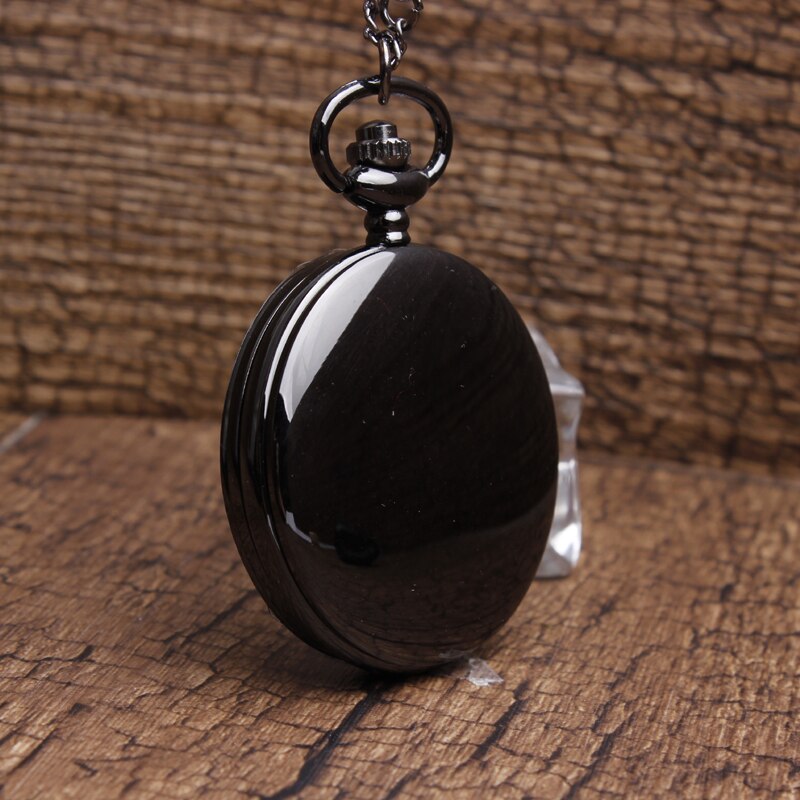 Retro Glad Mannen Zwart Zakhorloge Zilver Polish Quartz Fob Pocket Watches Hanger Met Ketting