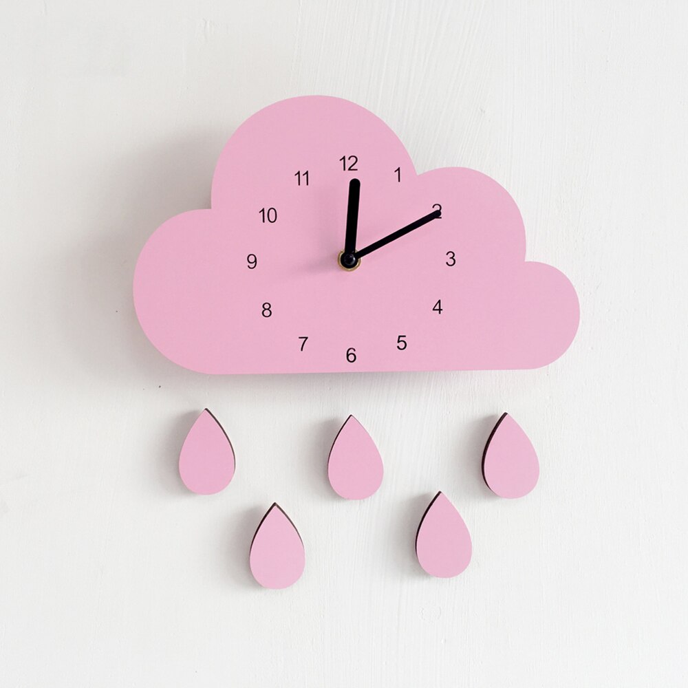 Kids Slaapkamer Wandklok Leuke Cloud Raindrop 3D Wandklokken Voor Kinderkamer Klok In De Nursery Houten Duurzaam Kind home Decor: Pink