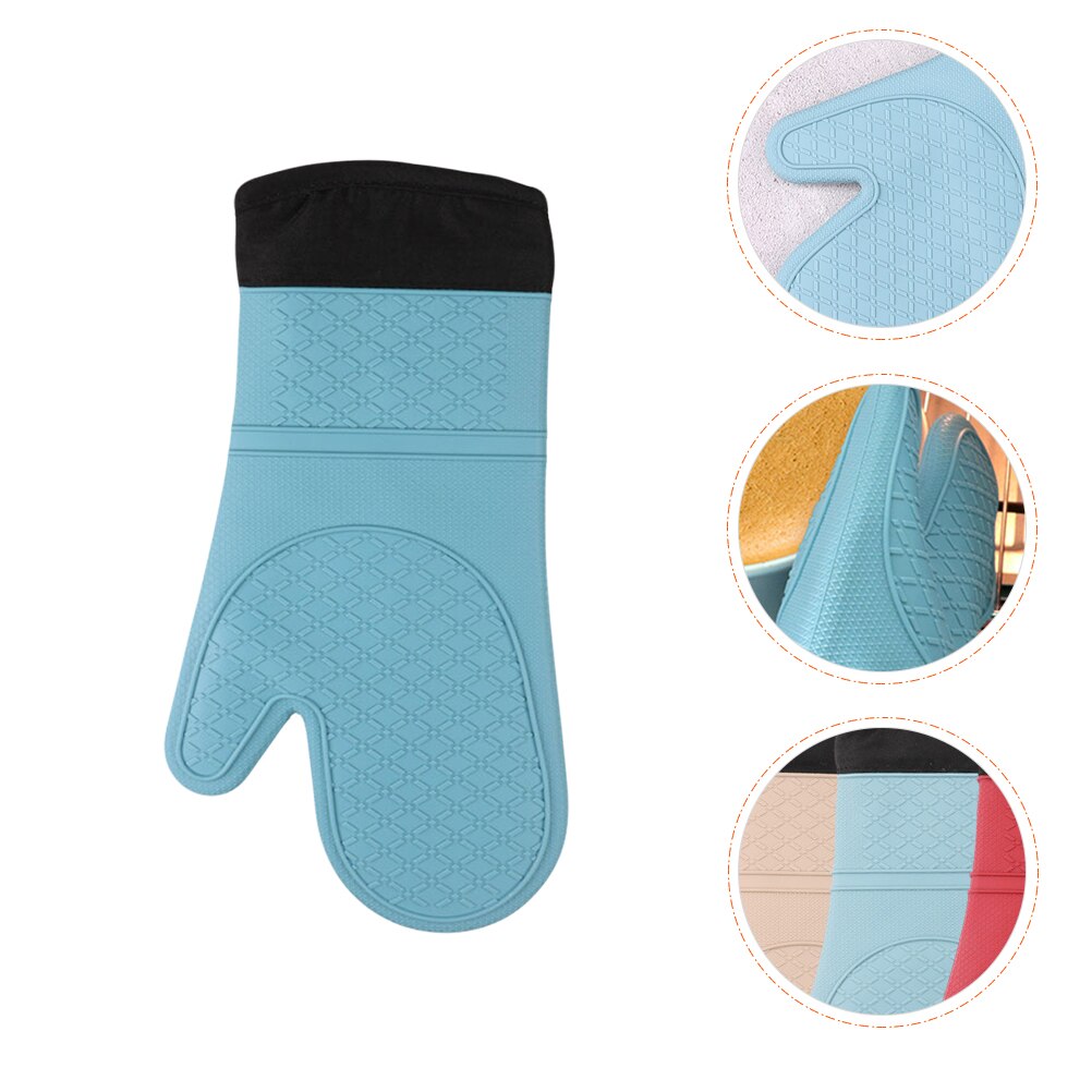 Silicone Oven Mitt Kitchen Oven Glove Non-slip Silicone Oven Glove for Baking: Sky-blue