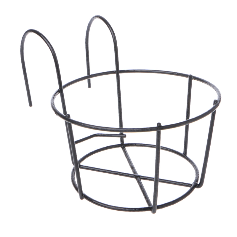 Panier rond de Pot de fleur de balcon, clôture de balustrade en fer, support de plante en Pot suspendu: Black / Grand