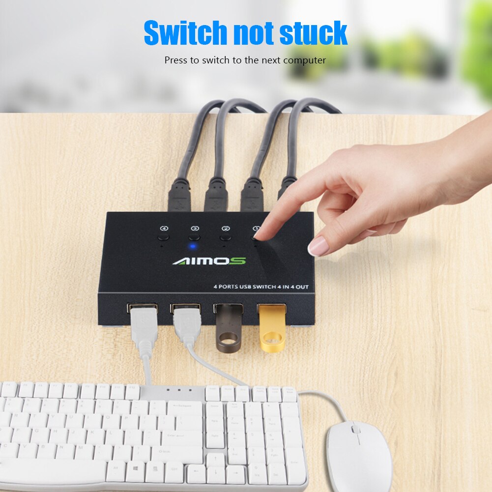 4 Ports KVM USB Switch 4 in 4 out Switcher for Keyboard Mouse Printer Monitor 4 PCs Sharing 4 Devices USB 2.0 Extender Splitter