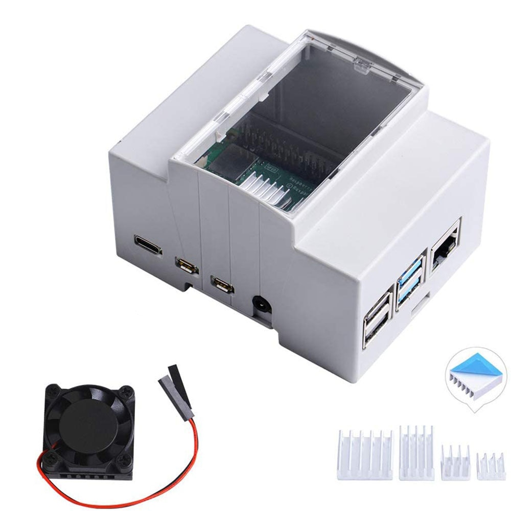 Raspberry Pi 4B ABS Case with Cooling Fan,Aluminum Heatsink on DIN Rail -Modular Box for Electrical Panels for Pi 4 Model B