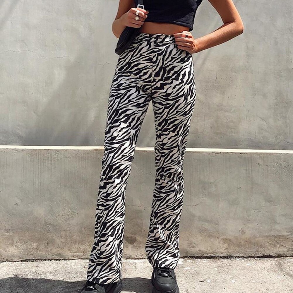Zebrastribede joggers streetwear lige bukser kvinder højtaljede bukser plus size harajuku korea bukser med brede ben femme