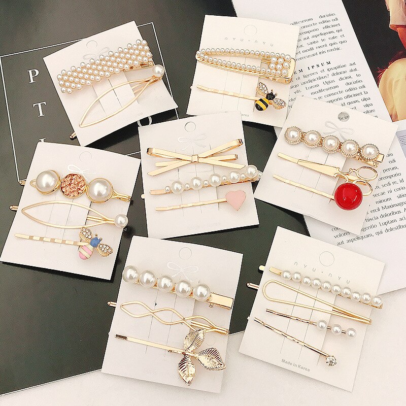 1 Set Vintage Pearl Metal Hair Clip Simple Love Heart Shape Barrettes Hairpin For Women Girls Hair Accessories