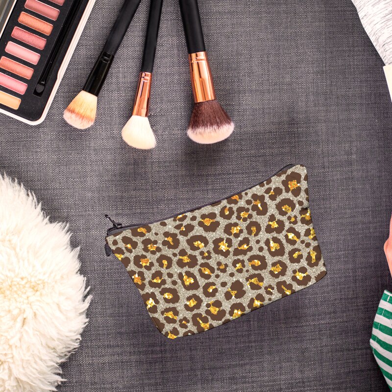 Jomtokoy Leopard Printing PatternTravel Cosmetic Bag Makeup Bag Handbag Female Zipper Purse Small Cosmetics Make Up Bags