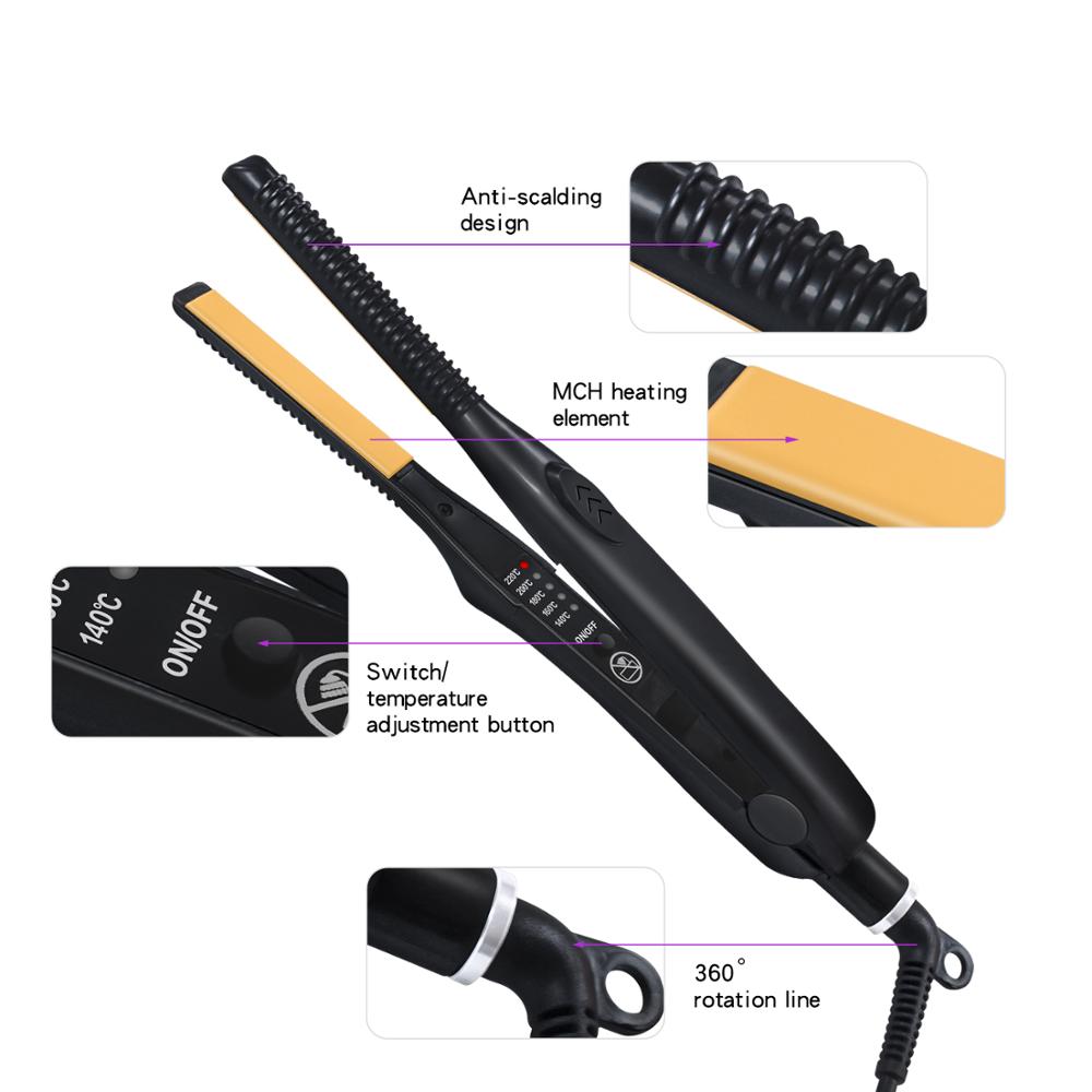 Small Flat Iron for Short Hair Men Beard Straightening 2 In 1 Straightener Fast Heat Up Curler with Tourmaline Ceramic Plates