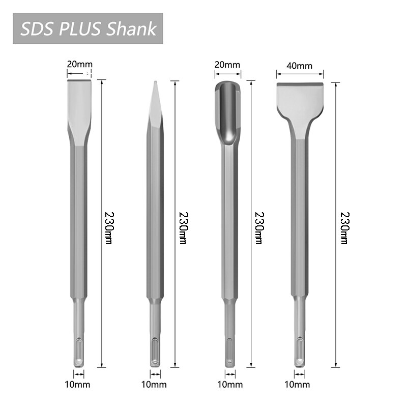 Sds Plus Elektrische Hamer Beitel 4 Stuks 230Mm Tegel Beitel Wees Platte Grote Platte Haak Beitel Breken Beton Baksteen muur Boren