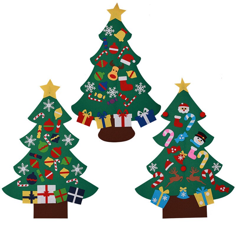 Vitrina de decoración de árbol de Navidad, fieltro artesanal con adornos desmontables, de Navidad para chico, perchero, decoración para puerta y pared